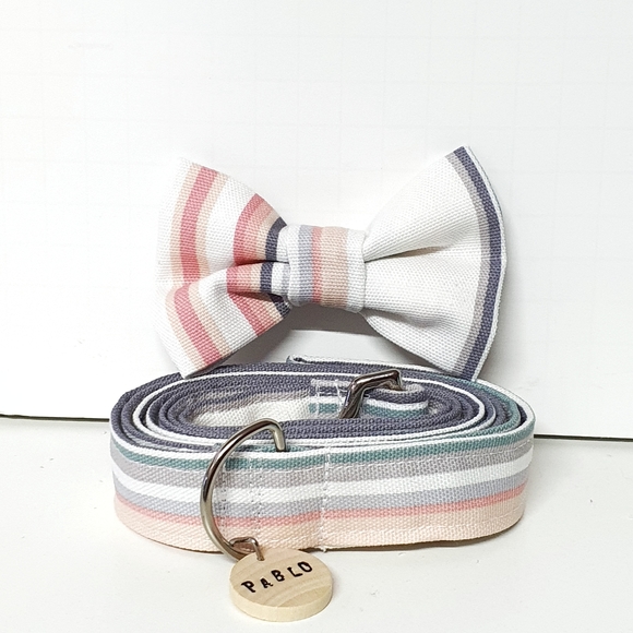 🐶 3 for $15 * Pablo's Cotton Stripes Dog Bow Tie & Leash Set - Picture 3 of 8